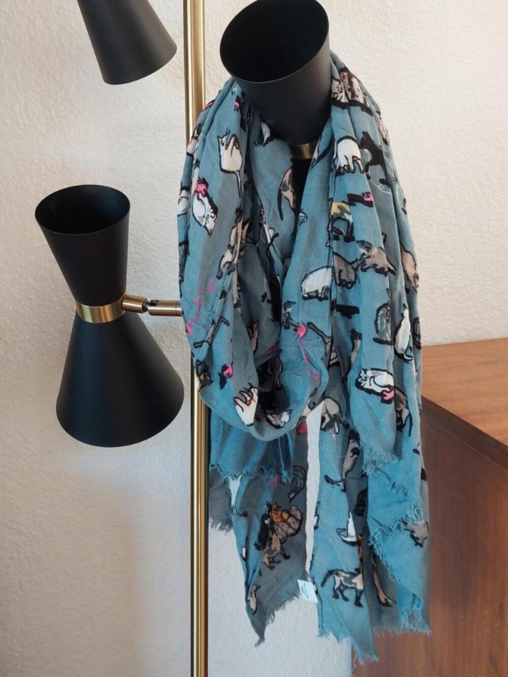 Vera Bradley Cat's Meow Soft Fringe Scarf Blue 100% Rayon Novelty Cat Lover Gift